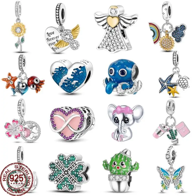 Женские милые очаровательные бусины из серебра 925 пробы красочные цветы милый