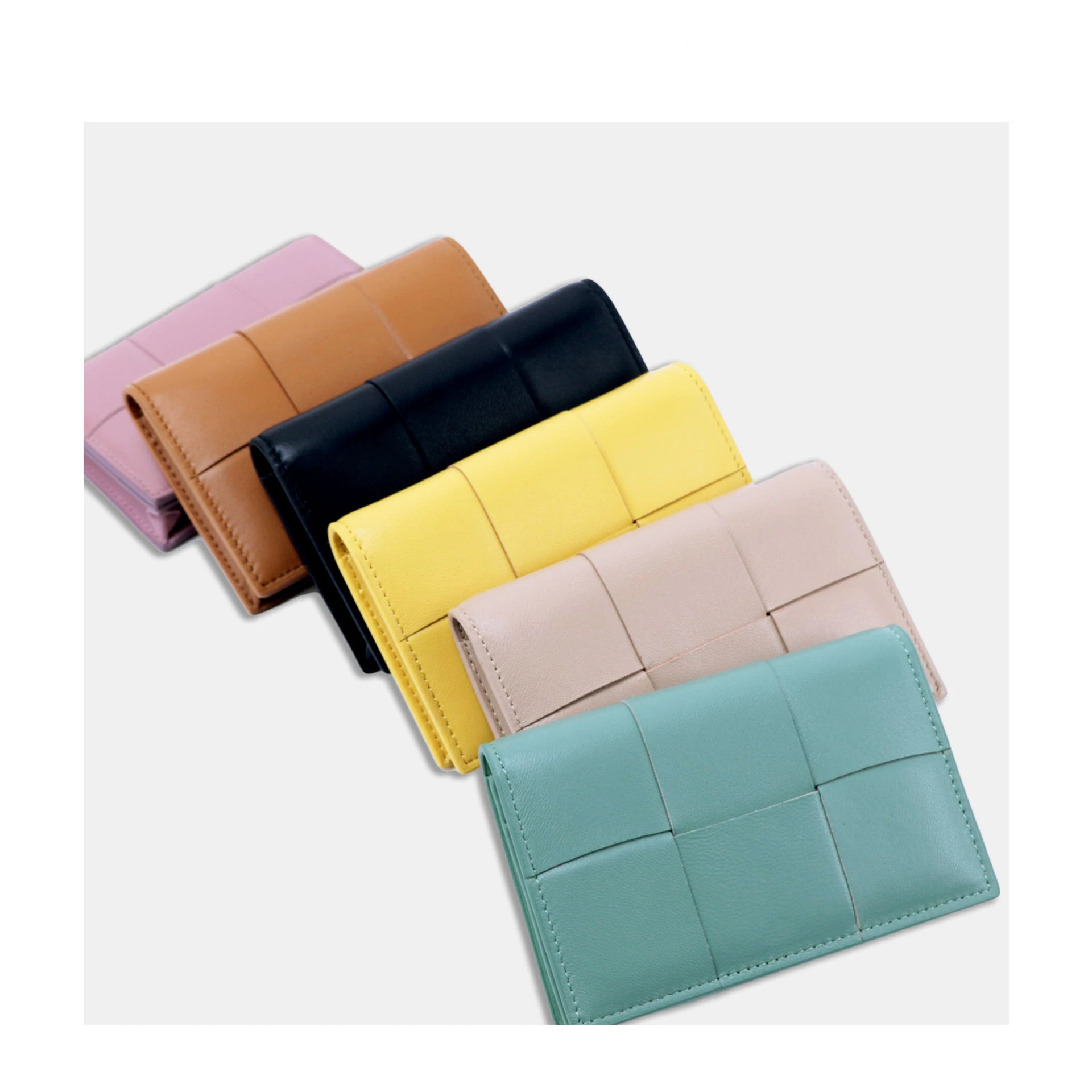 Ladies Fashion Versatile Card Holder Lipstick Portable Small Card Holder Sheepskin Braided Flip Change Business Card Holder