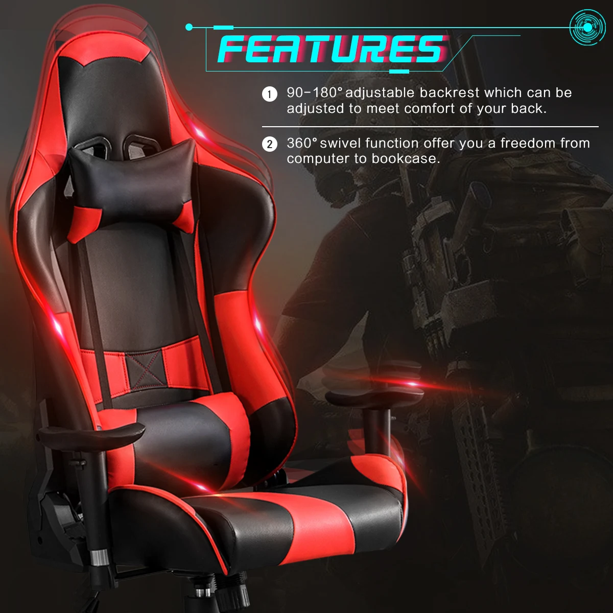 

Computer Gaming Office Chair Recliner Backrest Swivel For Home and of PU Leather Home Computer Desk Chairs Headrest and Lumbar