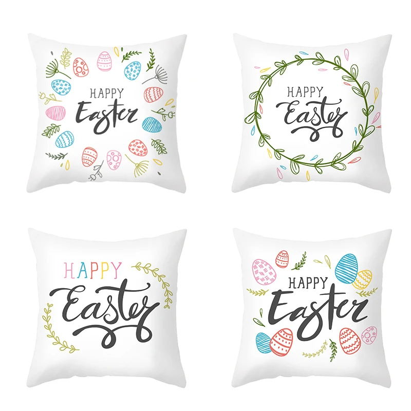 

4Pcs Easter Decoration Cushion Cover Happy Easter Decorations Easter Rabbit Bunny Eggs Pillowcase 45X45cm