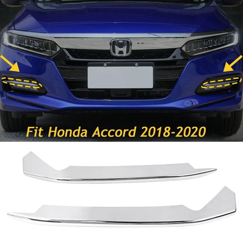 

1 Pair For Honda Accord 2018 2019 2020 Silver Car Front Fog Light Lamp Eyebrow Trim Cover