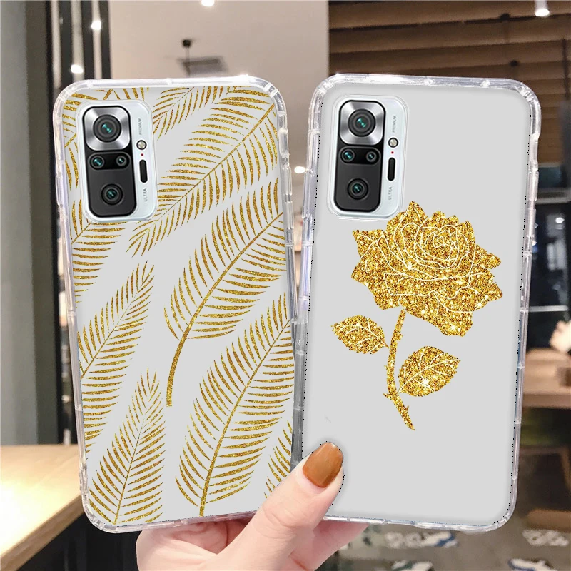 

Golden leaf flower love leopard print Transparent phone case for xiaomi redmi mi note 7 8 9 10 11 12 k40 pro t s ultra lite