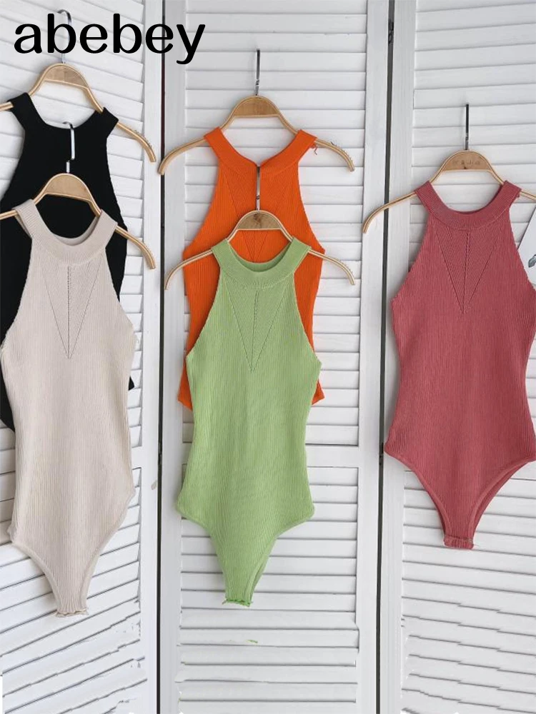 

Sexy 2022 Kniting fit Romper Body Bodysuit Women Slim Spaghetti Strap Skinny Tight Playsuits Streetwear Undershirt