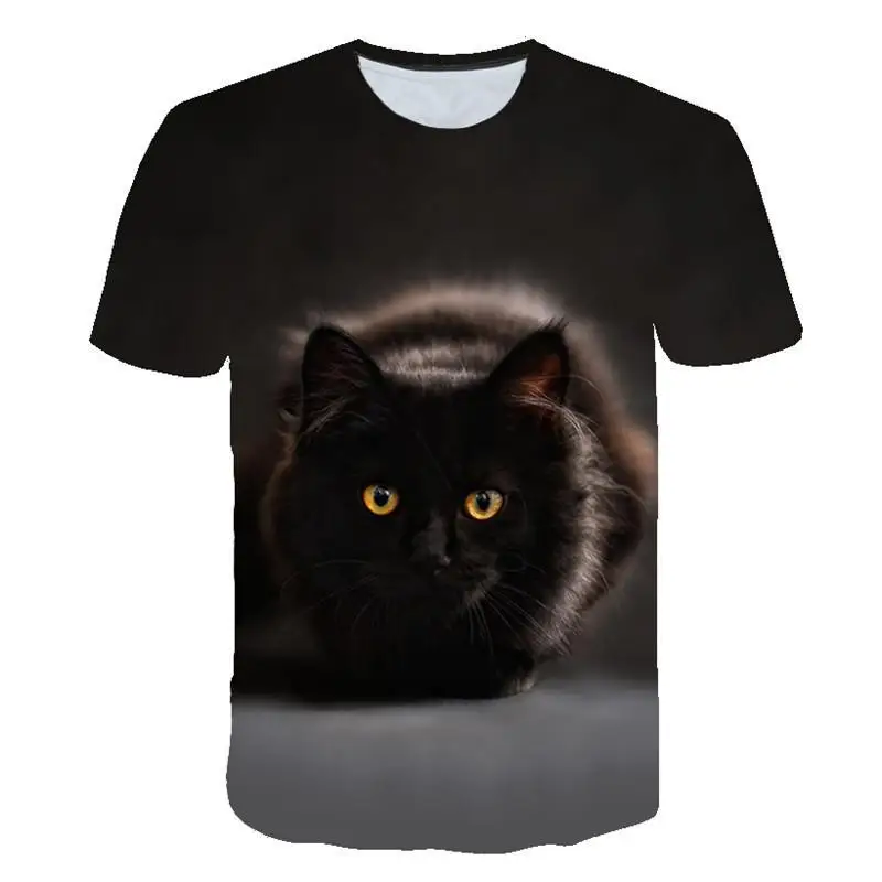 

2022 Fashion Men/Women Round Neck t shirt black Cat 3D Printed short Sleeve T-Shirt summer Casual Loose Vintage Streetwear Tops