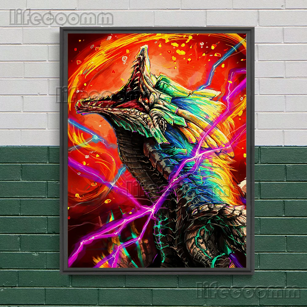 Винтажная настенная Картина на холсте Dragon Monster Hunter огнеупорный гигантский дракон