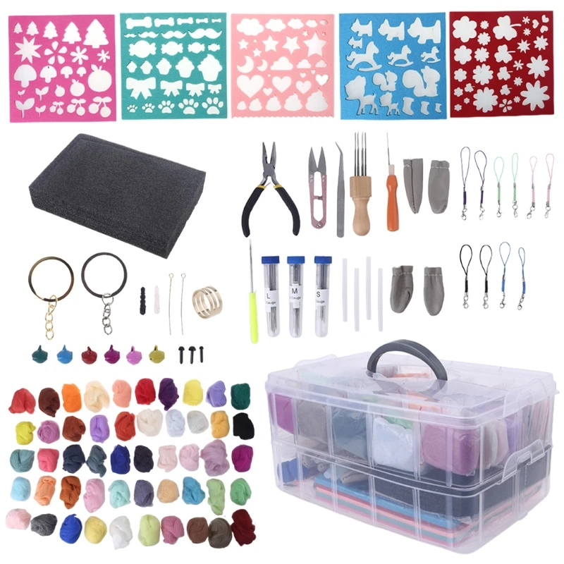 

DIY Craft 50 Colors Wool Roving Fiber Yarn Needle Felting Tool with Box