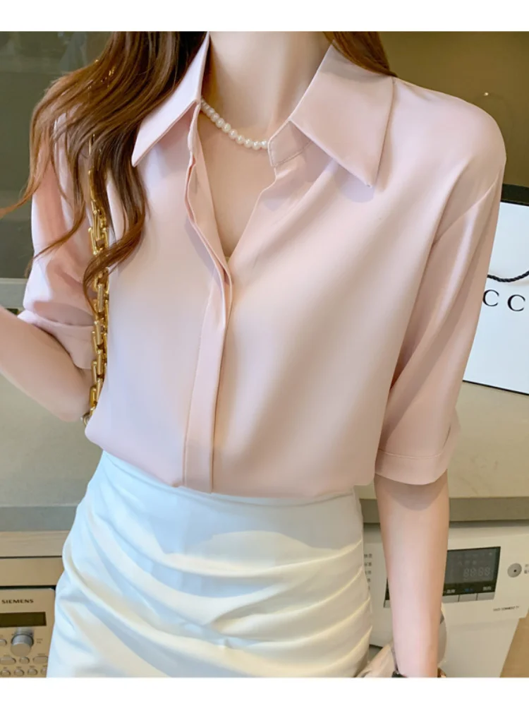 

Элегантная пятнистая рубашка с коротким рукавом, женские летние Новые Топы французского дизайна, женские роскошные однотонные офисные женские блузы