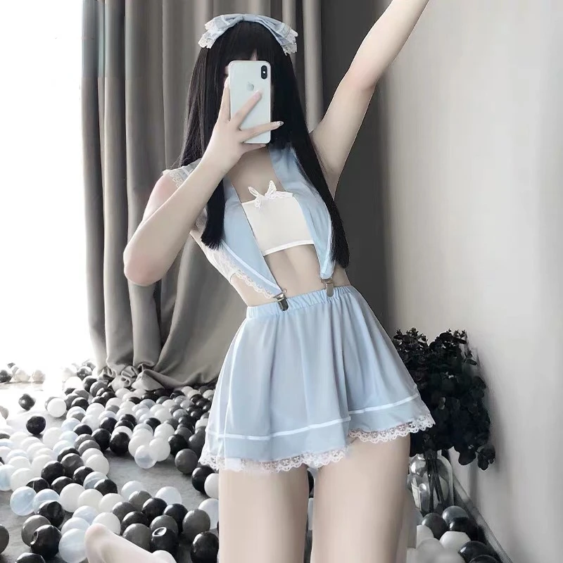 

Sexy Blue Student Role Play Costume Sweet Japanese School Girl Lingerie Women's Strap Skirt Sailor Sling Uniform 2020 New
