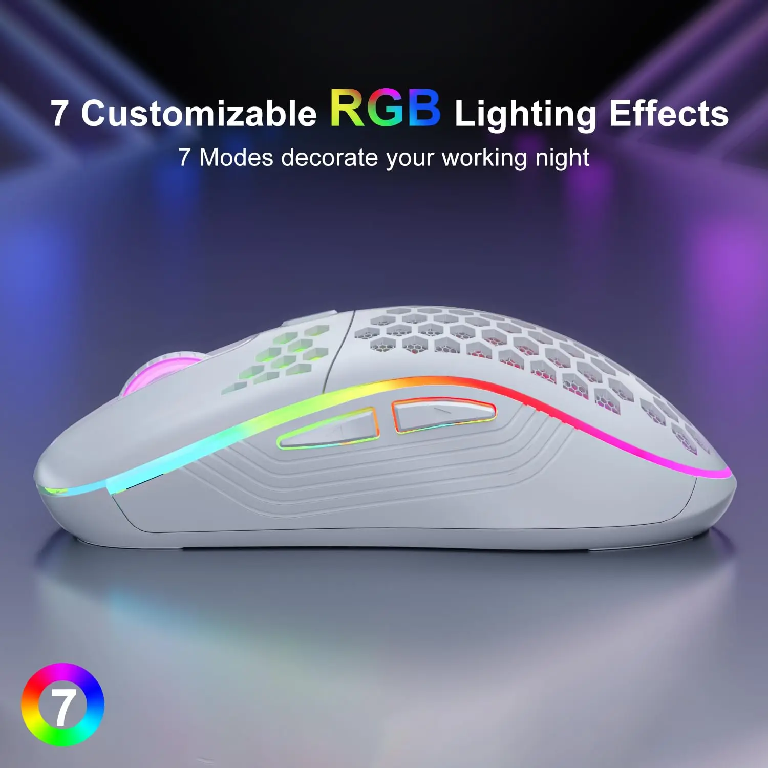 2.4G Wireless Gaming Mouse RGB Lighting Charging with Adjustable DPI Ergonomic Honeycomb Design for Desktop Laptop