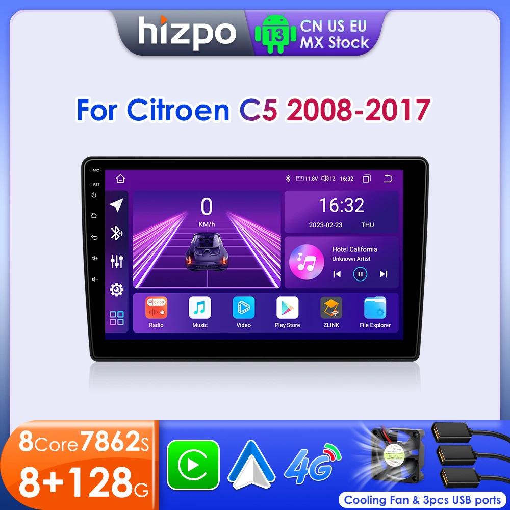Фото Hizpo Android 13 Автомобильный радиоплеер для Citroen C5 2008-2017 Стерео Мультимедийные интеллектуальные системы Видео Carplay GPS 7862 Аудио №1