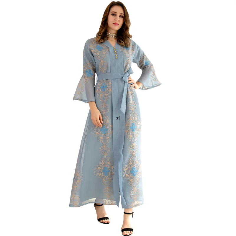 Купи Embroidered Arab Long Dress Jalabiya Women Imitation Linen Muslim Dubai Moroccan Caftan Gulf Saudi Evening Abaya Ramadan Kaftan за 1,046 рублей в магазине AliExpress