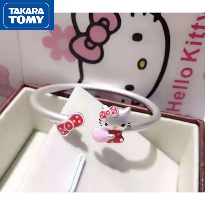 

TAKARA TOMY 2022 Hello Kitty Girl 925 Silver Bow Sweet and Cute Adjustable Opening Parent-child Bracelet Light Daily Accessories