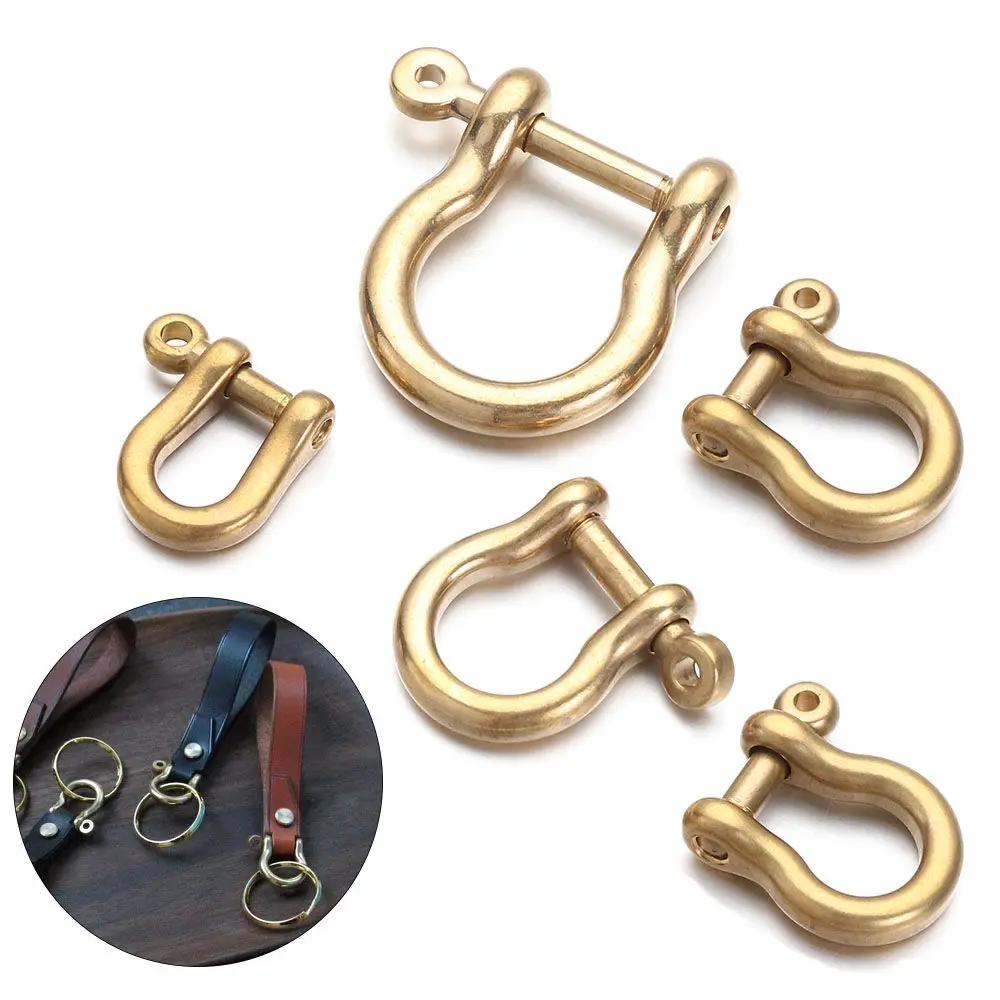 

4 Sizes Buckles Screw Joint Connector Shackle Fob Solid Brass Carabiner D Bow Staples Keychain Hook Key Ring