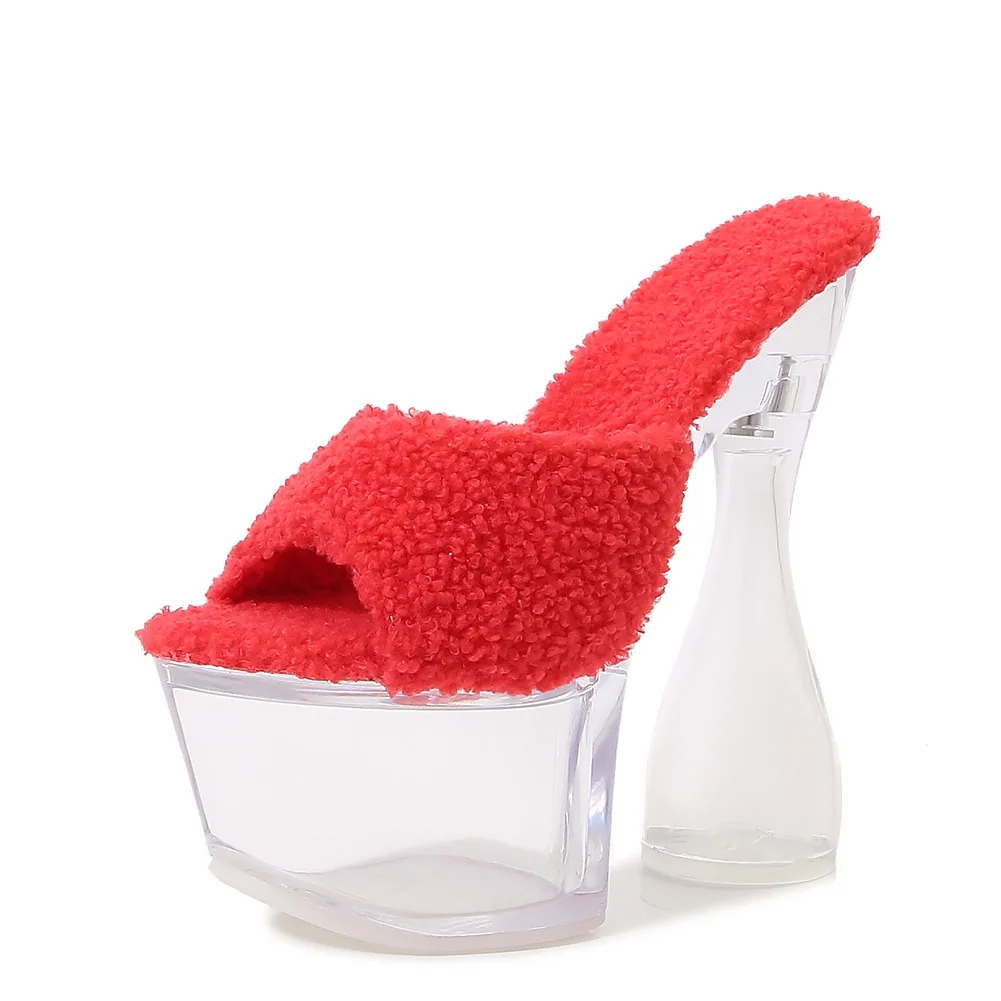 

Женские шлепанцы с открытым носком MAIERNISI, классические шлепанцы на массивном расширяющемся книзу каблуке 16 см, большие размеры 42