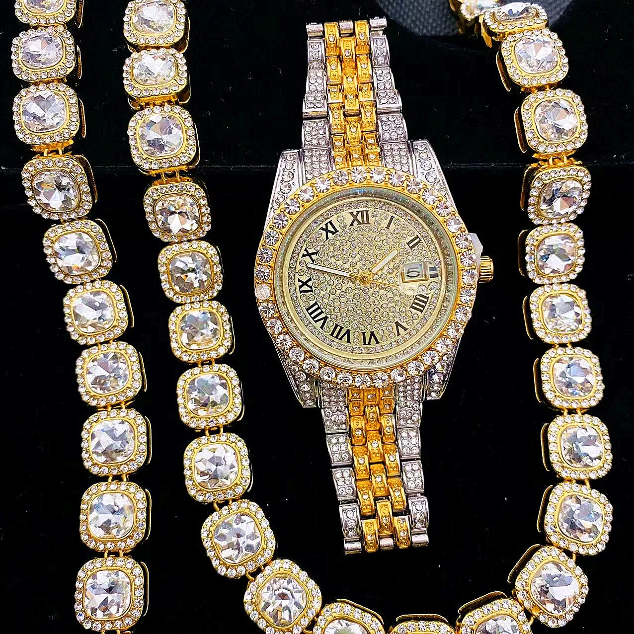 Фото 3 шт. мужские золотистые часы в стиле хип-хоп | Наручные