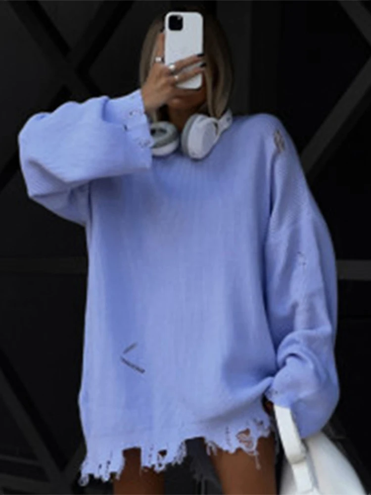 Женское однотонное трикотажное платье-свитер с потертостями женские пуловеры