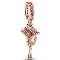 original moments rose flower dangle beads charm fit pandora women 925 sterling silver bracelet bangle jewelry