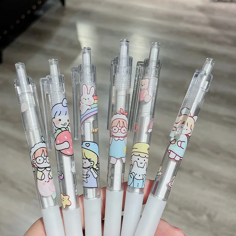

30pcs Cartoon Girl Gel Pen Transparent Pen 0.5mm Black Girl Writing Tool Student School Study Stationery Exam Competing Products
