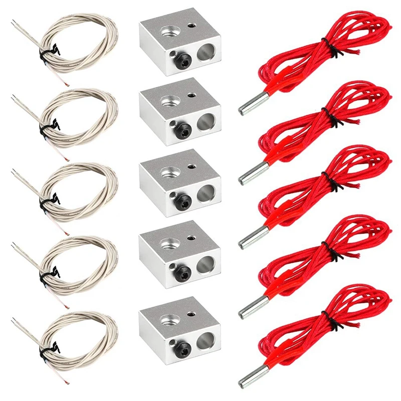 

5Pcs Aluminum Heater Block For MK7 / MK8 3D Printer NTC 3950 100K Thermistor 12V 40W 620 Ceramic Cartridge Heater