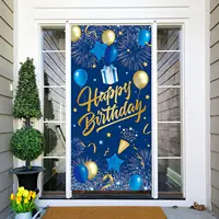 Navy Blue Gold Photography Backdrop Banner Blue Happy Birthday Door Cover Banner Background Party Decoration For Men Boys