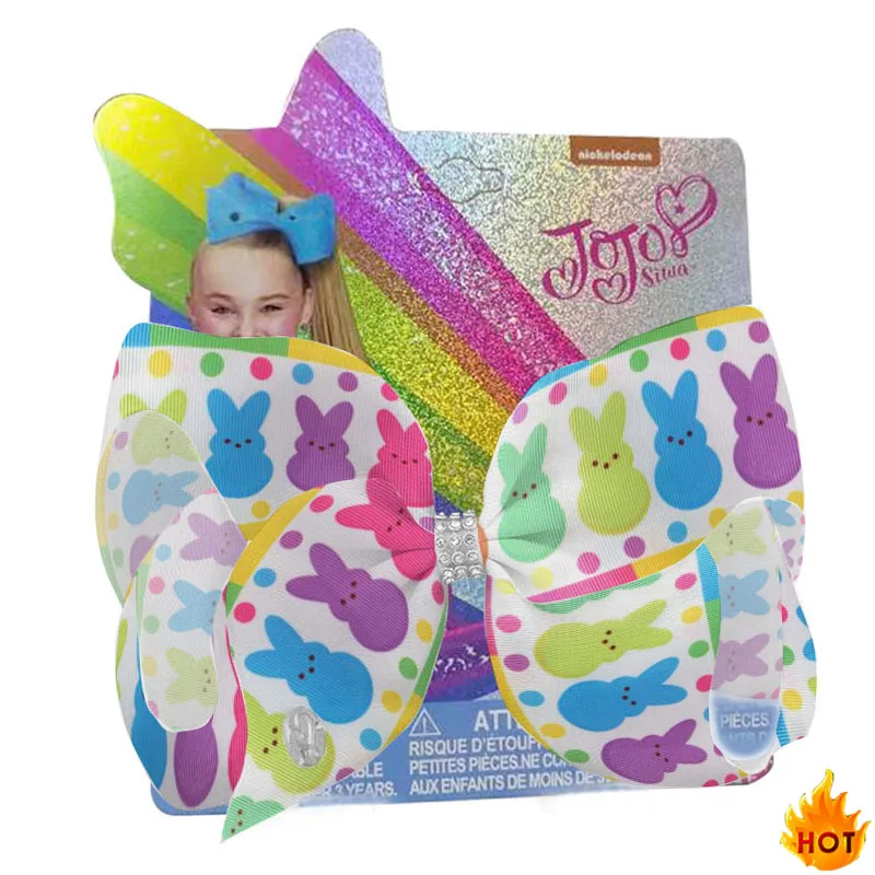 

Easter Day Hair Bows 8Inch large Easter Eggs bowknot Print ribbon Hairclip For Girls Kids Hair Accessories