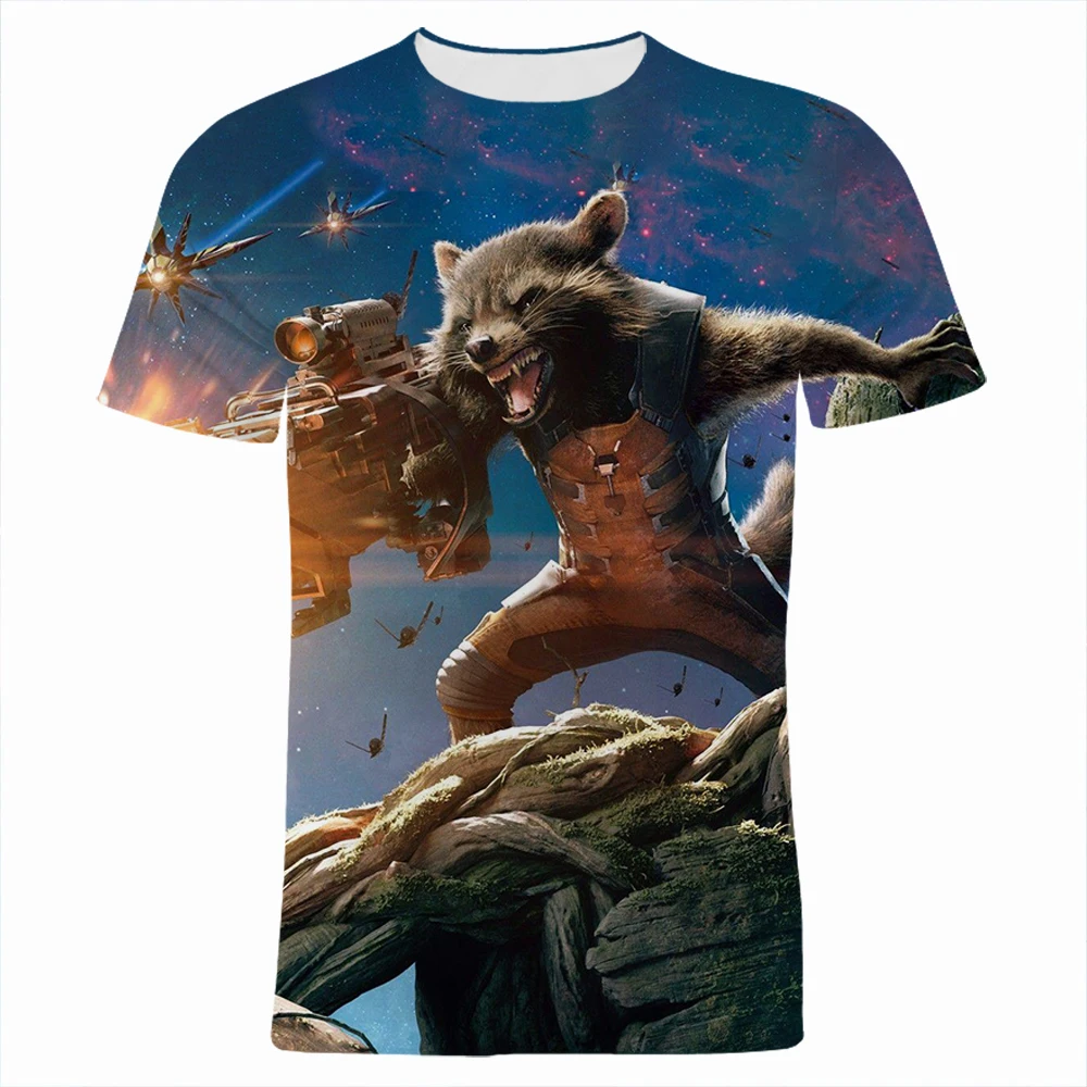 Модная Летняя мужская футболка с 3D-принтом ракеты енота Грут круглым вырезом и