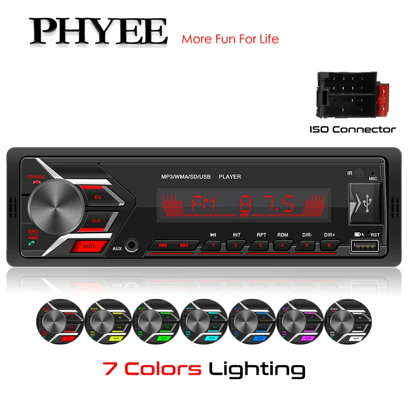 

Автомагнитола 1 Din, Bluetooth, USB, mp3-плеер, громкая связь, стерео, A2DP, музыка, зарядка TF, Aux, аудиозапись, 7-цветное освещение, головное устройство 503