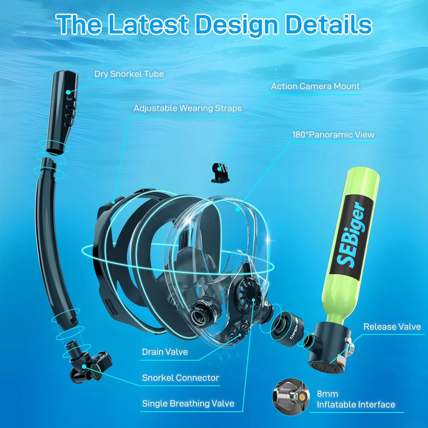 Набор баков для дайвинга SEBIger объемом 0 5 л и полнолицевая маска начинающих