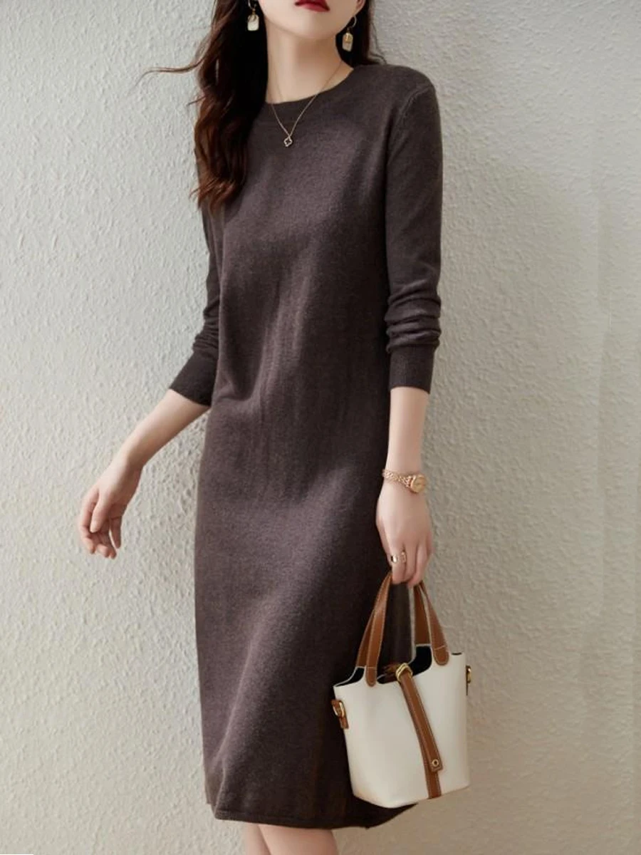 

Women Dress Casual Long Sleeve Solid Color Korean Japanese Style Spring Dresses For Lady Straight Elegant Slim Female Clothing