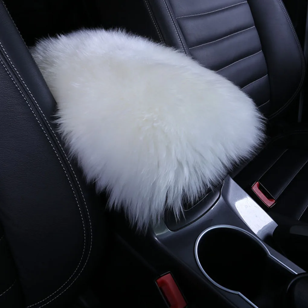 

Universal Car Armrest Seat Cushion Auto Center Console Faux Leather Plush Mat Winter Warm Soft Pad