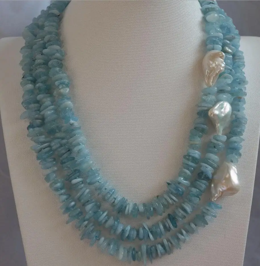 

Jewelry 3strds natural green & Nucleated Pearl necklace