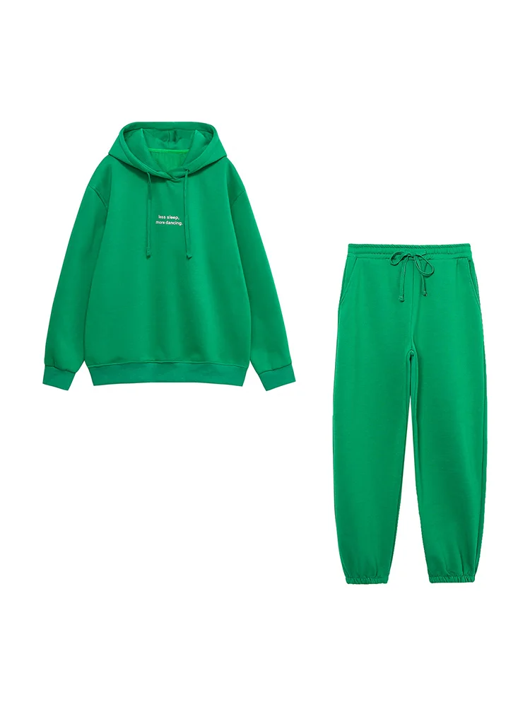 

2022 Fashion Slogan Print Green Sporty Casual Jogging Pants Sets Loose Hoodie And Jogger Trousers Two Piece Set Women Tracksuits