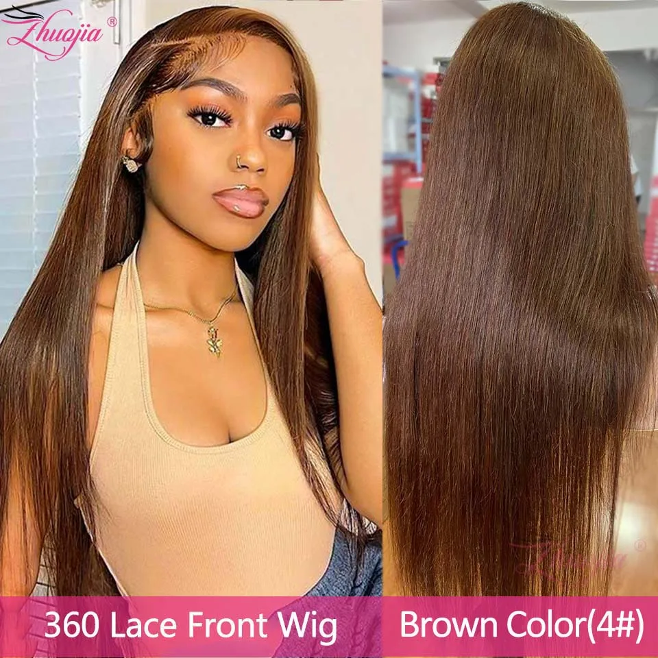 

4# 360 Lace Frontal Wig Chocolate Brown 30 Inch Straight Lace Front Wig 250 Density Peruvian Hair Wigs For Women Human Hair Remy