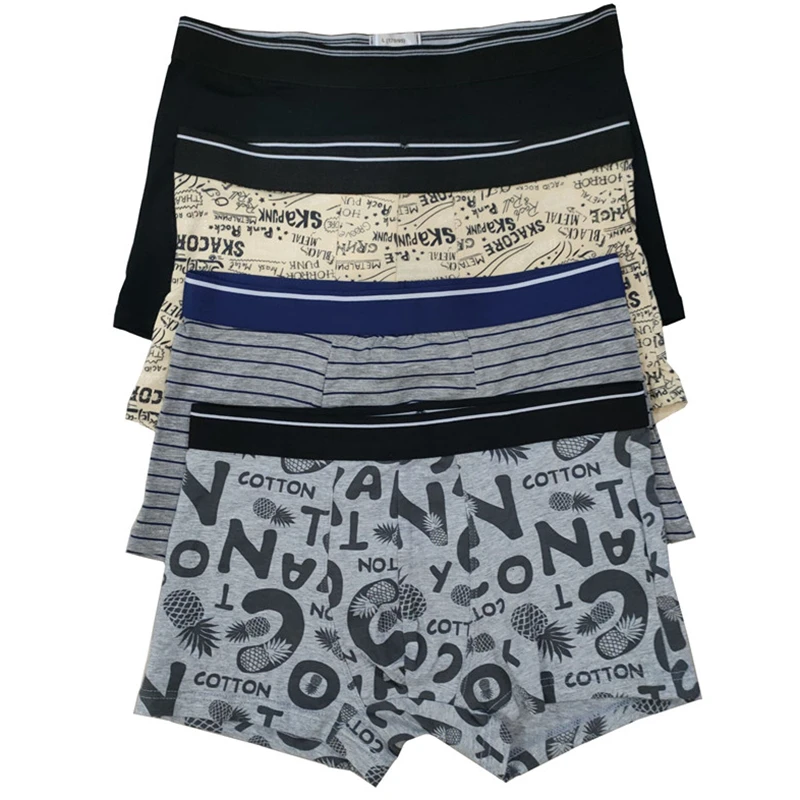 

Трусы-боксеры мужские 4 шт./лот, хлопковое нижнее белье с принтом, Дышащие Модные, дешевые