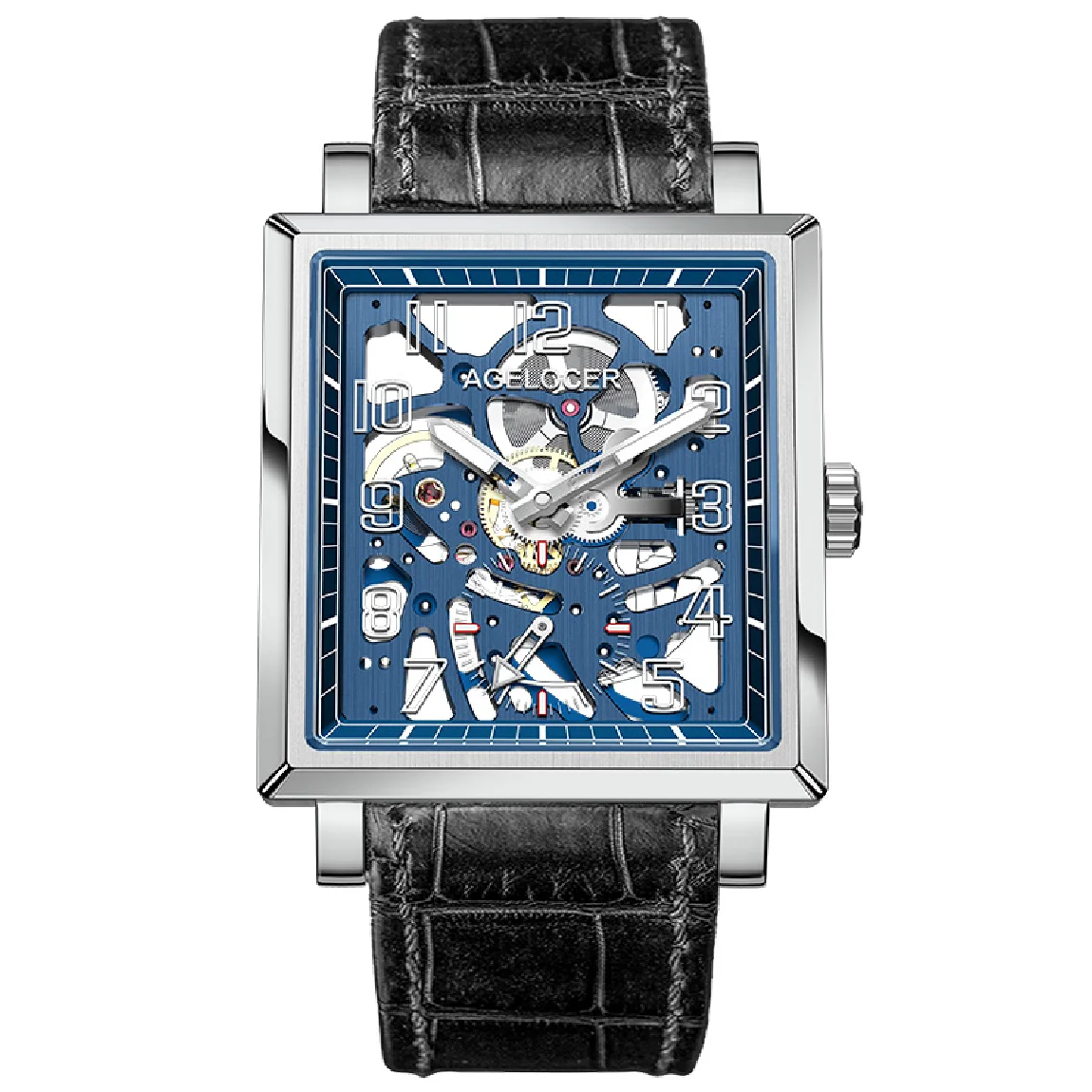

AGELOCER Street Fashion Blue Dial Design Hollow Skeleton Watch Men Watch Top Brand Luxury Manual Mechanical