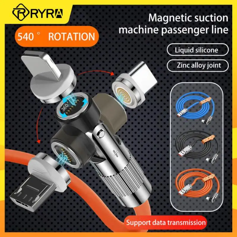 

RYRA Magnetic Suction Data Line 120W Fast Charging 540 Degree Rotation USB Type C Charger Cable Three In One Curved Line
