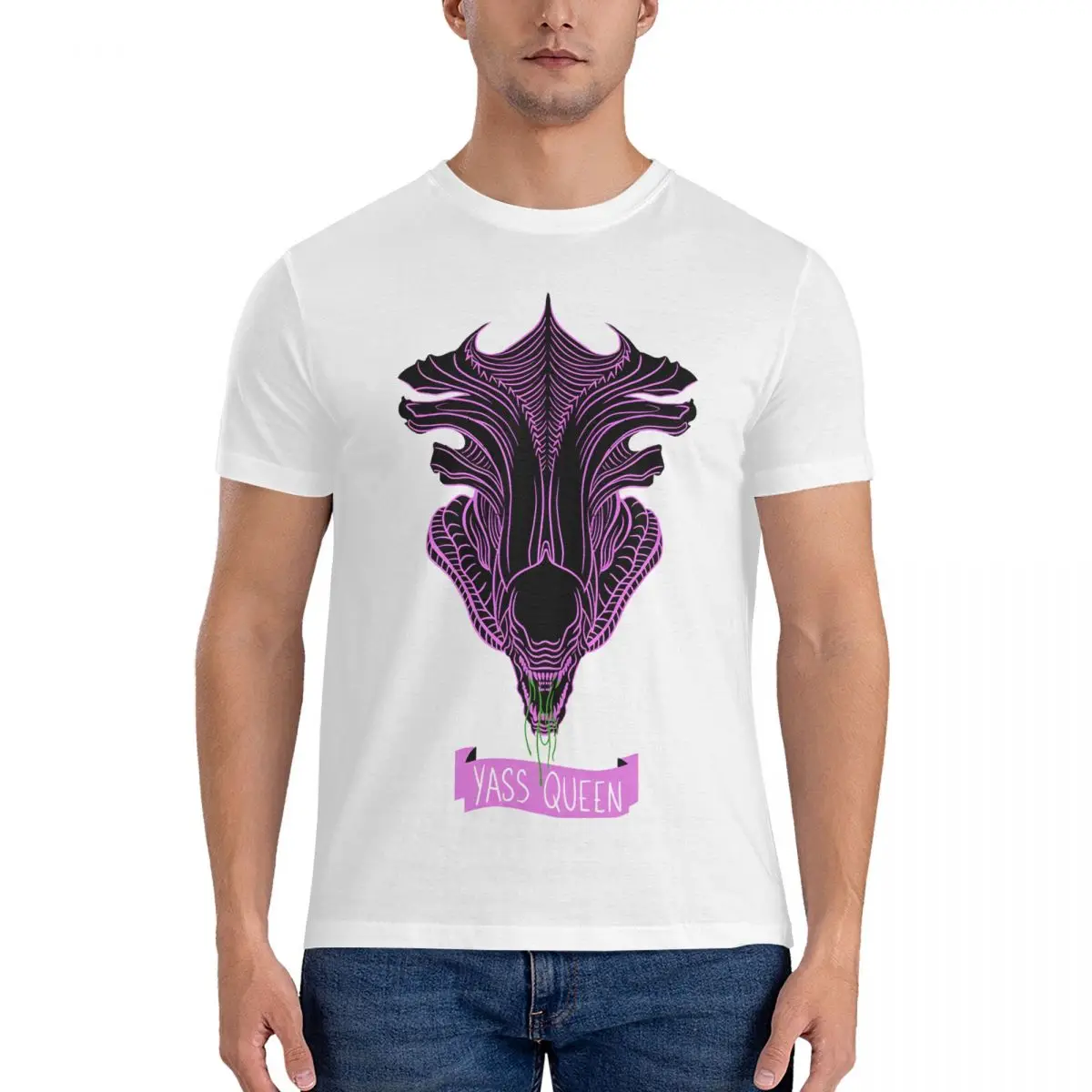 Футболки Yass для мужчин Alien Xenomorph Потрясающие футболки из чистого хлопка с круглым