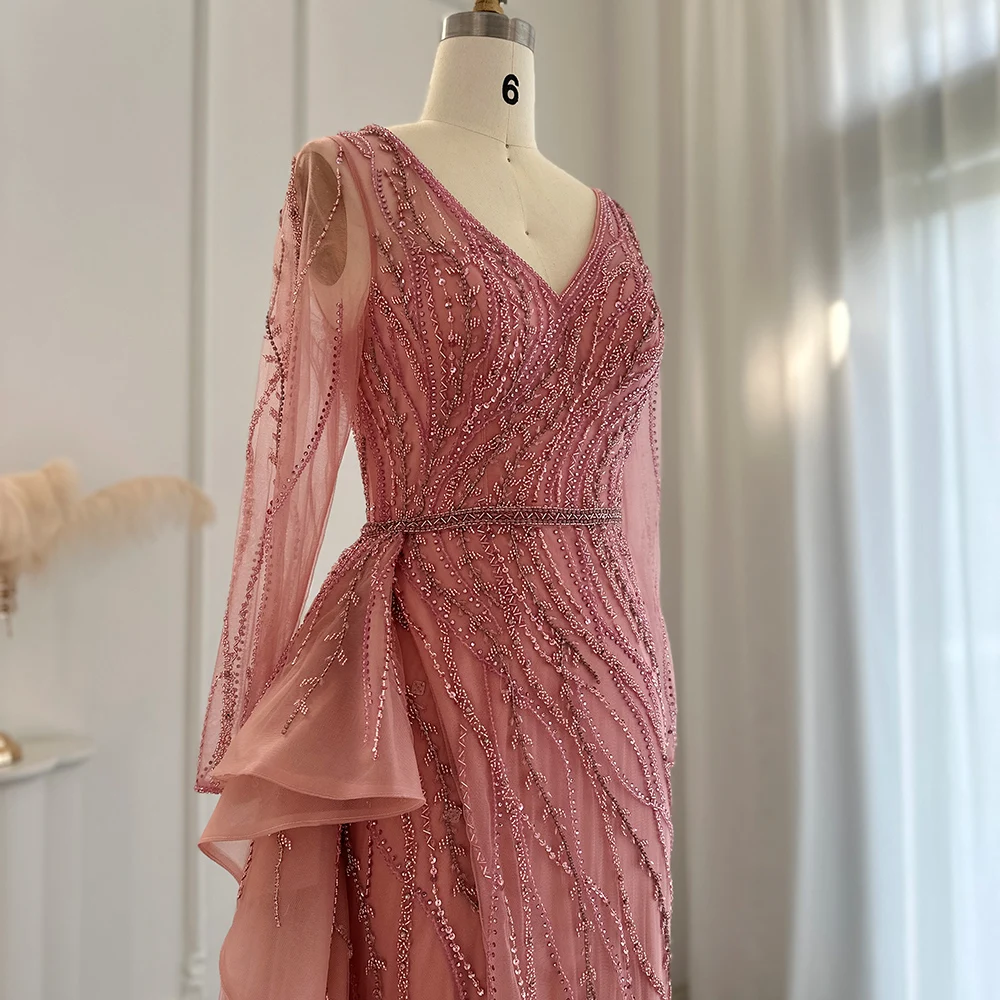 Jancember Elegant V Neck Translucent Sleeves Mermaid Evening Dress 2023 Fashionable Embroider Wedding Formal For Women SCZ063