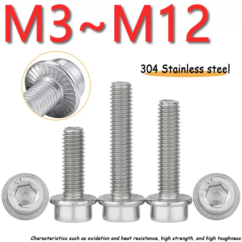 

1 ~ 30 шт. Винт с головкой под торцевой ключ M3 M4 M5 M6 M8 M10 M12 304 A2 Нержавеющая сталь с шайбой Болты с шестигранной головкой Метрическая резьба