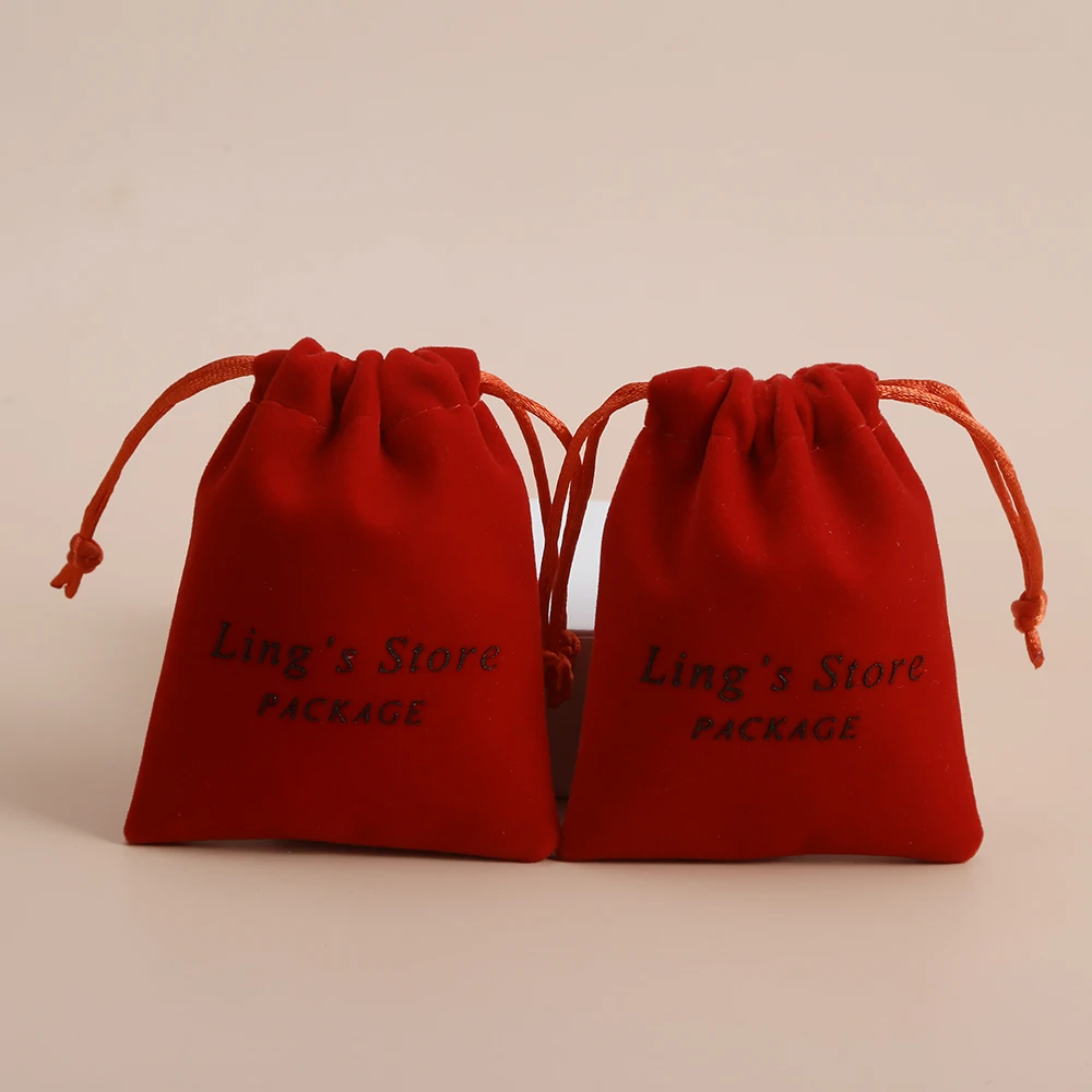 100pcs Custom Logo Velvet Jewelry Small Gift Bags Drawstring Packaging Pouch for Necklace Rings Wedding Favor Candy Goodie Bags
