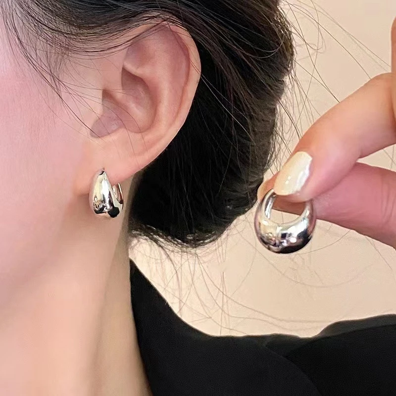 

Fashion Vintage Silver Color Metal Earring Simple Geometric Hoop Earring for Women Aesthetic Jewelry Usual Office Accessories
