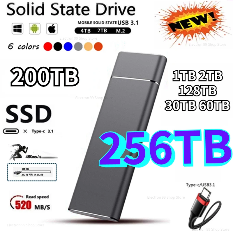 

New 256TB 4TB 8TB 16TB 32TB 64TB 128TB Hard Disk SD High-Speed Mobile External Hard Disk USB 3.1/Type-C Interface Mass Storage