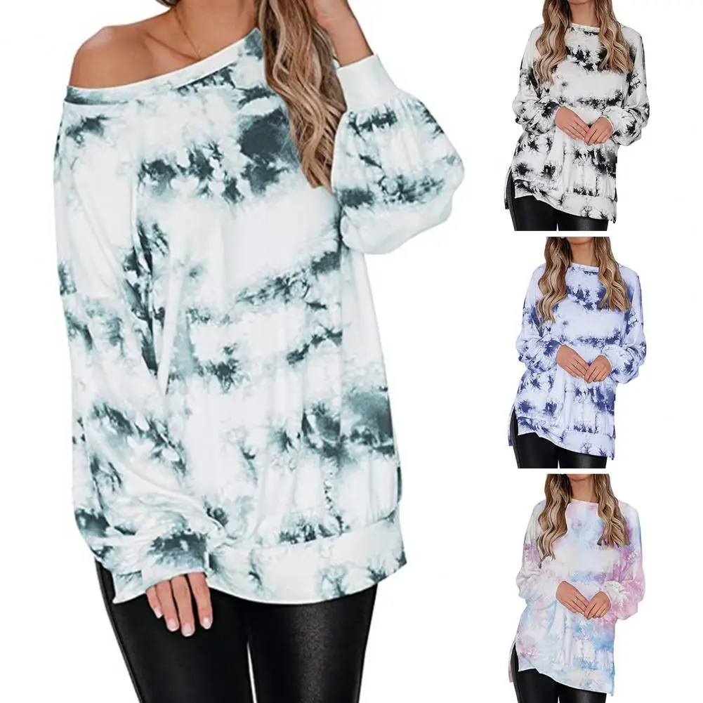 

Stylish Sweatshirt Blouse Cold Resistant Windproof Basic Sweatshirt Tie-Dye Print Loose Basic Sweatshirt