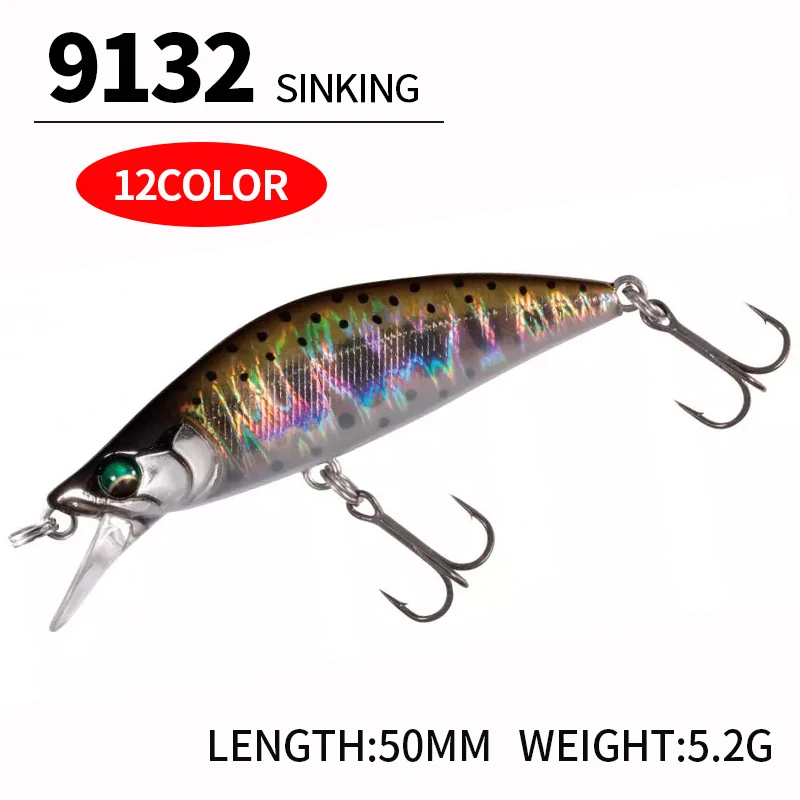 

1Pcs 50mm 5.2g Minnow Lure Sinking Fishing Freshwater Trout Pike Lure Japan Fishing Lure Pesca Artificial Hard Bait Minnow 9132