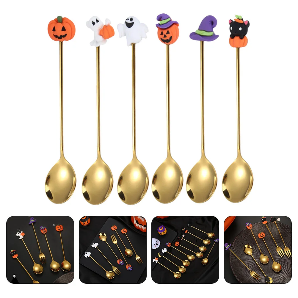 

6 Pcs Serving Utensils Halloween Style Spoons Stainless Steel Dinner Cake Household Multipurpose Tableware