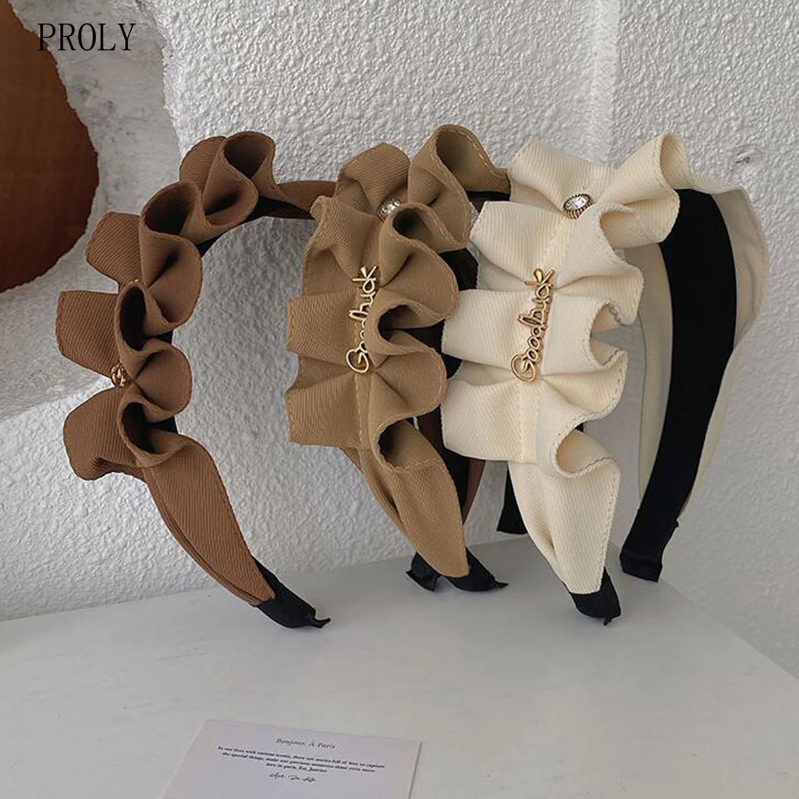 

PROLY New Fashion Women Headband Wide Side Pleated Hairband Floral Turban Girls Alloy Letter Rhinestone Hair Accessories
