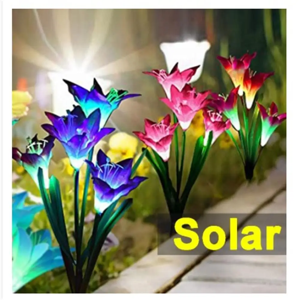 

4 Head Calla Lily Solar Garden Lights 7 Colors Changing Outdoor Lawn Lights Waterproof Simulation Flower Garden Decor Lighting