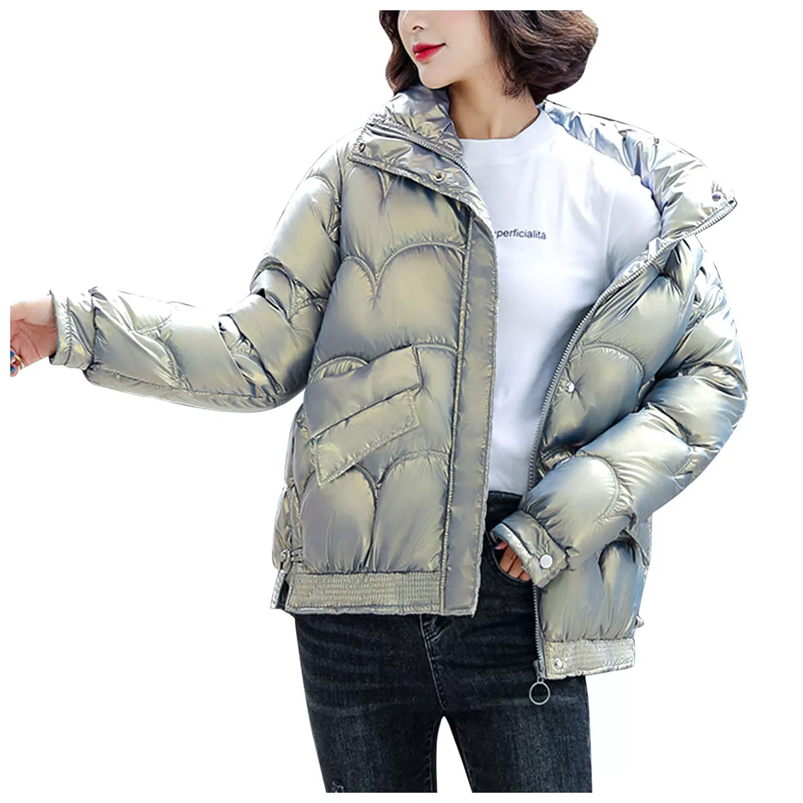 

NEW 2023 Women's 2023 Long Winter Coats Vest Long Sleeve Warm Down Coat With Pockets Casual Coat Female Cotton Padded Parka