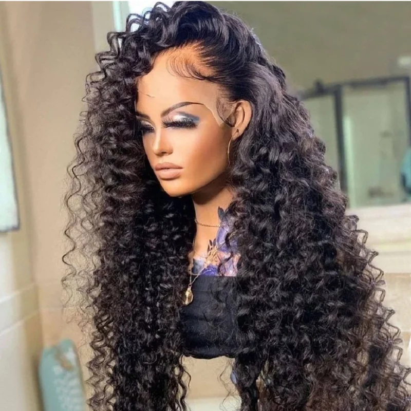

Glueless 26 inch Long Kinky Curly Black Synthetic Lace Front Wig For Women Babyhair Pre Plucked Daily Wig