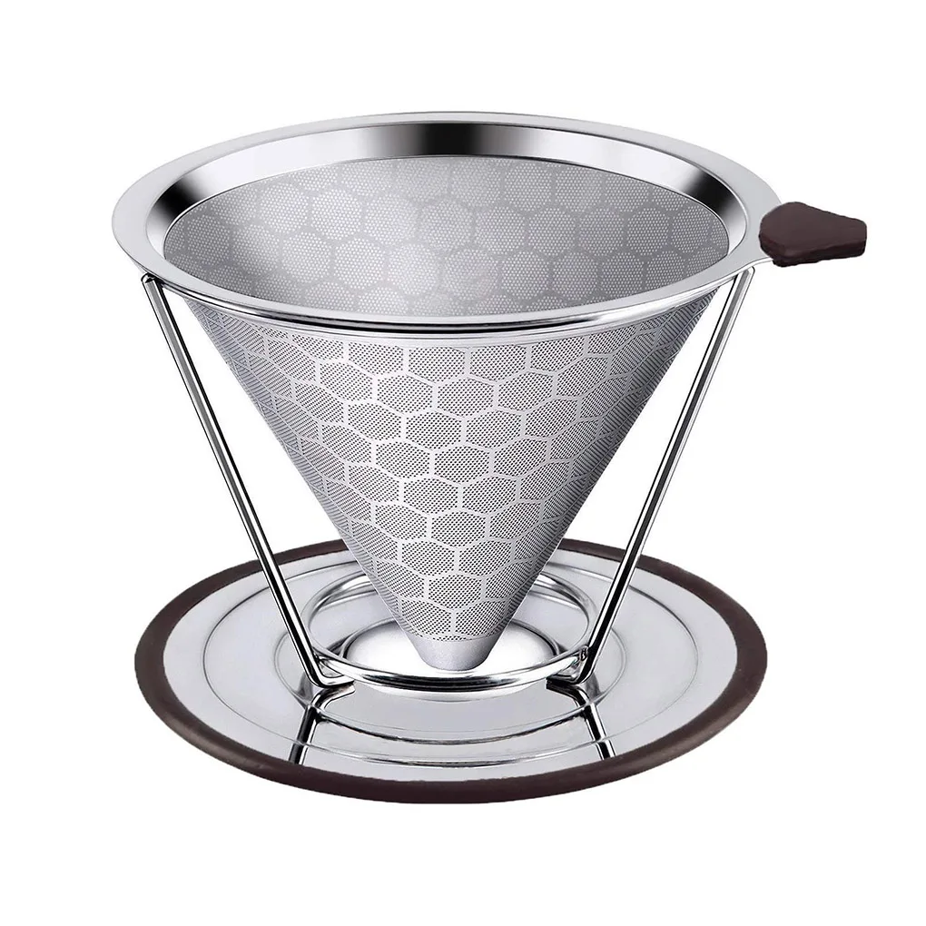 

Double Layer Stainless Steel Reusable Coffee Filter with Cup Holder Dripper Coffee Baskets
